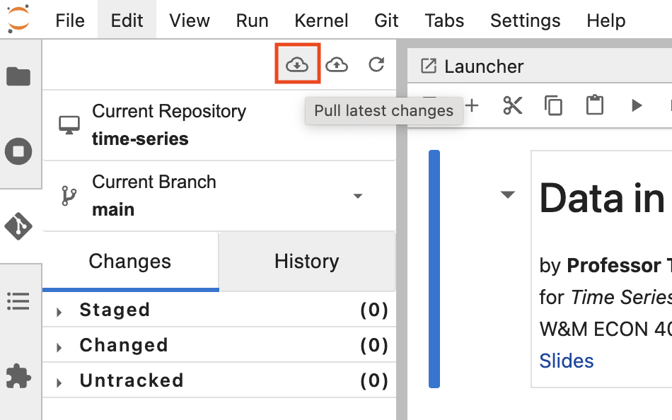 screenshot of git Pull latest changes