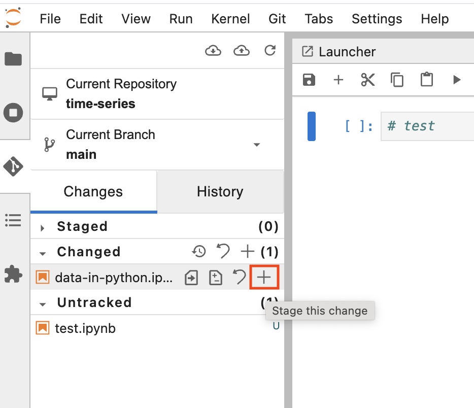 screenshot of git stage this change